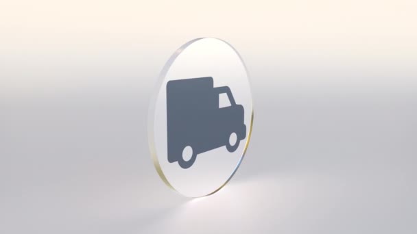 Truck and rupee icons on the sides of a spinning coin or token, conceptual looping 3d animation — Stock Video