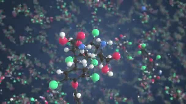 Tiroksin molekülü, bilimsel moleküler model, üç boyutlu döngü animasyonu — Stok video