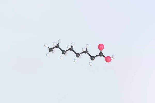 Molécula de ácido octanóico feita com bolas, modelo molecular isolado. Renderização 3D — Fotografia de Stock