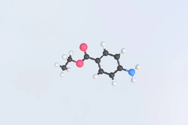 Ethyl 4-aminobenzoát molekula, izolovaný molekulární model. 3D vykreslování — Stock fotografie