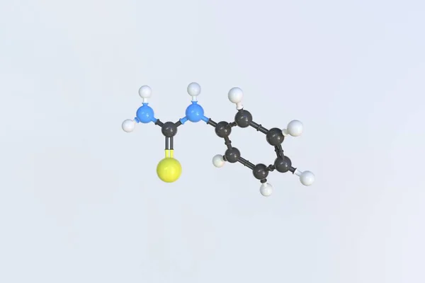 Phenylthiocarbamidmolekül aus Kugeln, wissenschaftliches Molekularmodell. 3D-Rendering — Stockfoto