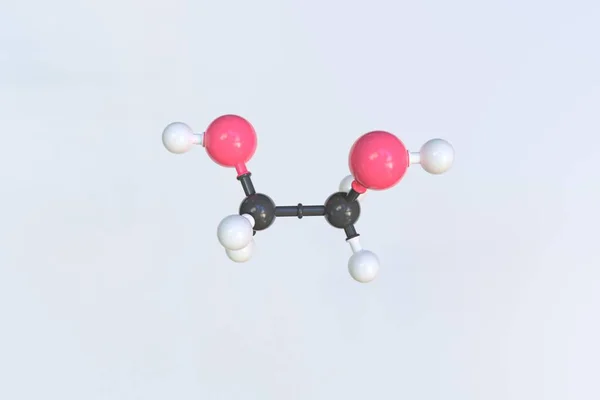 Cząsteczka glikolu etylenowego wykonana z kulek, naukowy model molekularny. Renderowanie 3D — Zdjęcie stockowe