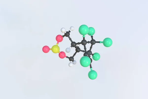 Endosulfan-Molekül aus Kugeln, wissenschaftliches Molekularmodell. 3D-Rendering — Stockfoto