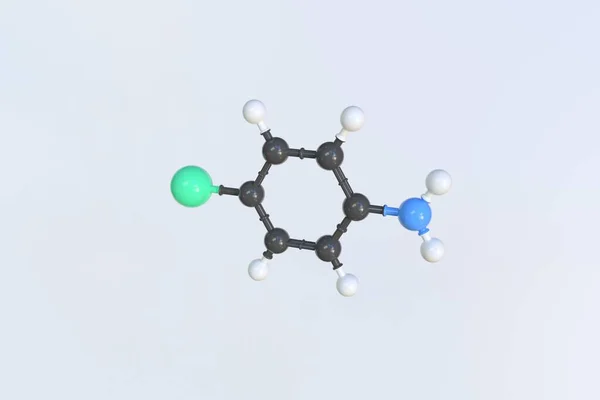 4-хлороанилиновая молекула. Изолированная молекулярная модель. 3D рендеринг — стоковое фото