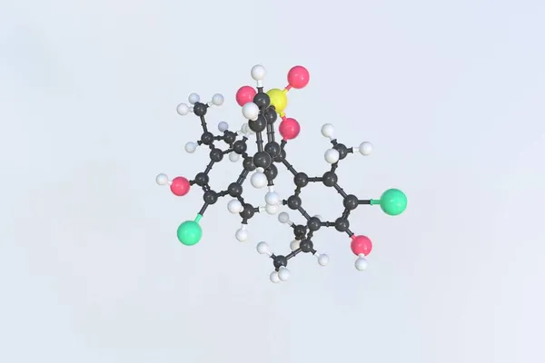Molekuła niebieskiego bromotymolu, izolowany model molekularny. Renderowanie 3D — Zdjęcie stockowe