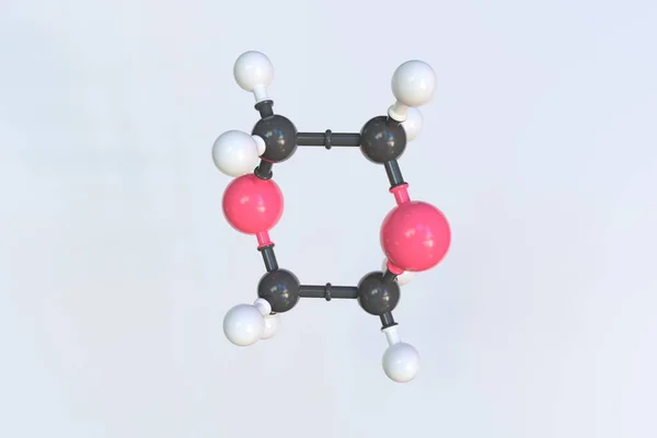 Molécula de dioxano, modelo molecular aislado. Renderizado 3D — Foto de Stock