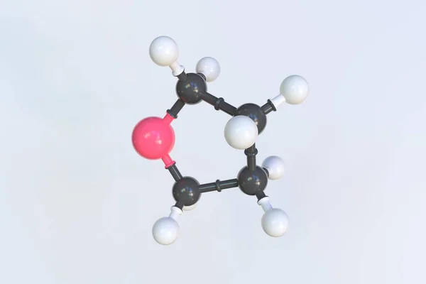四氢呋喃分子分子，分离分子模型。3D渲染 — 图库照片