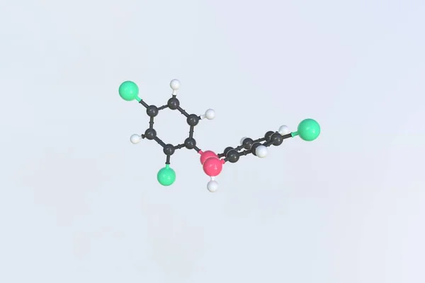 Molekuła Triclosan, odizolowany model molekularny. Renderowanie 3D — Zdjęcie stockowe