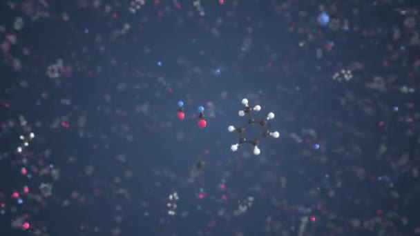 Molécule de diisocyanate de toluène faite avec des boules, modèle moléculaire isolé. Boucle animation 3D ou arrière-plan de mouvement — Video