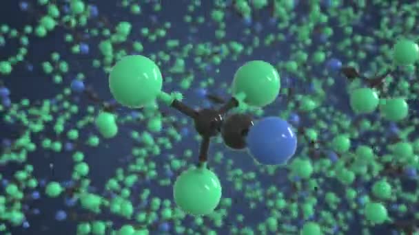 Trichlooracetonitril molecuul gemaakt met ballen, wetenschappelijk moleculair model. Looping 3D animatie of beweging achtergrond — Stockvideo