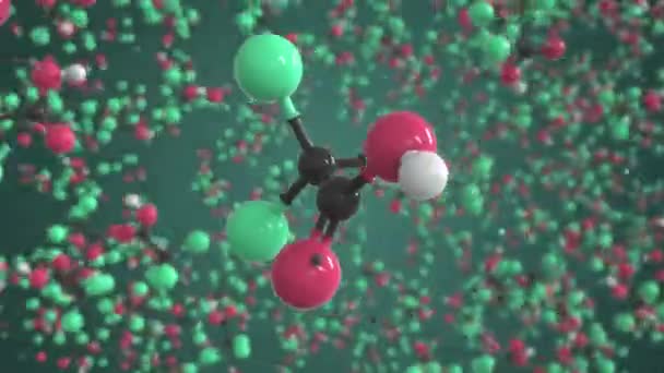 Trichloressigsäure-Molekül, isoliertes molekulares Modell. Looping 3D Animation oder Bewegungshintergrund — Stockvideo