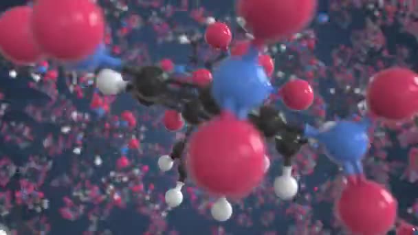 Молекула тринитротолуола или тротила, сделанная из шариков, изолированная молекулярная модель. Цикл 3D анимации или движения фона — стоковое видео