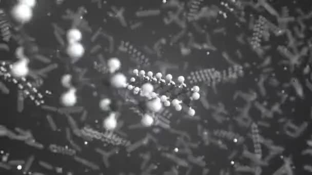 Molécula de tridecano hecha con bolas, modelo molecular aislado. Looping animación en 3D o fondo de movimiento — Vídeo de stock