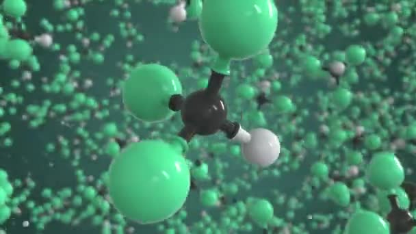 Triflorometan molekülü, izole edilmiş moleküler model. 3B canlandırma veya hareket arkaplanı döngüsü — Stok video