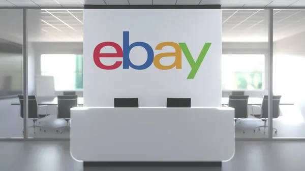 Logo Ebay nad recepcją w nowoczesnym biurze, redakcja koncepcyjna 3d renderingu — Zdjęcie stockowe