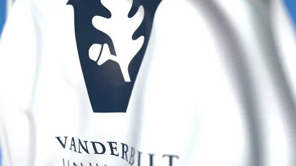 Bandeira acenando com emblema da Universidade Vanderbilt, close-up. Renderização 3D editorial — Fotografia de Stock