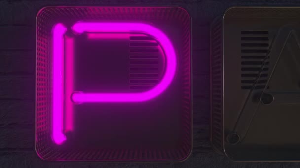 PARTY signboard gemaakt met gloeiende neon letters in het donker. 3D-animatie — Stockvideo