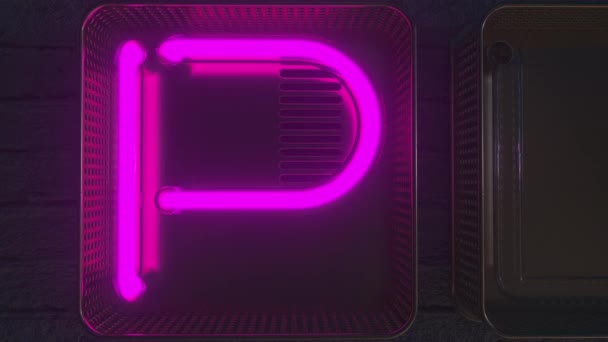 PLAY tabelası karanlıkta parlayan neon harflerle yapılmış. 3 Boyutlu Canlandırma — Stok video