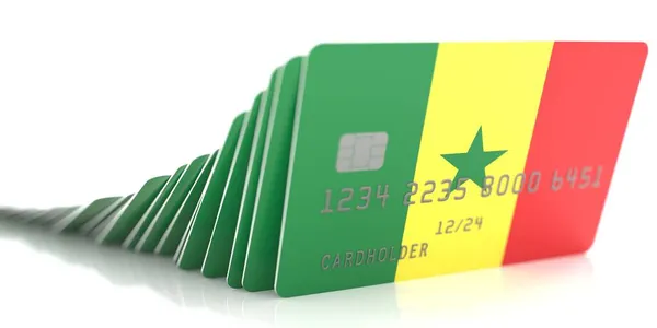 흰색 배경에 세네갈 의기 (旗) 가 있는 떨어진 신용 카드 라인 , 3d 렌더링 — 스톡 사진