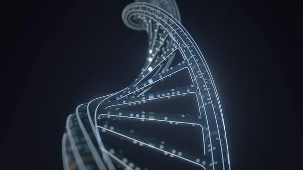 Hélice de molécula de DNA feita de carbono, tecnologia futurista relacionada com a renderização 3D — Fotografia de Stock