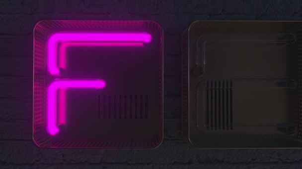 Placa de sinalização FESTIVAL feita com brilhantes letras de néon roxo no escuro. Animação 3D — Vídeo de Stock