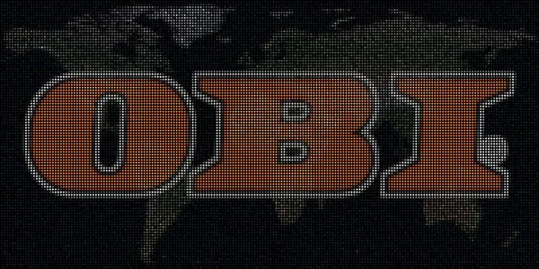Logo van OBI gemaakt met stippen en de wereldkaart. Redactionele conceptuele illustratie — Stockfoto