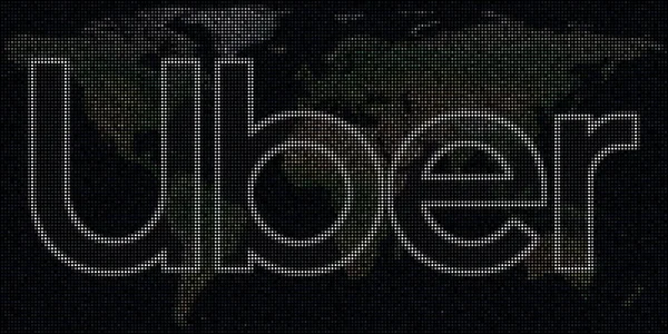 Karta och logotyp för UBER gjord med prickar. Redaktionell illustration, global affärsidé — Stockfoto