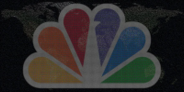 Map and logo of COMCAST made with dots. Editorial illustration, global business concept — Stock Photo, Image