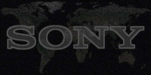 Kaart en logo van SONY gemaakt met stippen. Redactionele illustratie, globaal bedrijfsconcept — Stockfoto