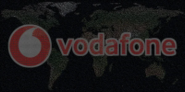 Kaart en logo van VODAFONE gemaakt met stippen. Redactionele illustratie, globaal bedrijfsconcept — Stockfoto
