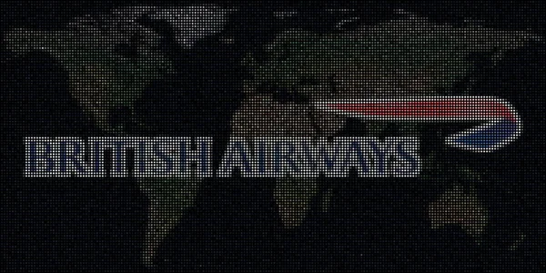 Weltkarte und Logo von BRITISH AIRWAYS mit Punkten. Leitartikel — Stockfoto