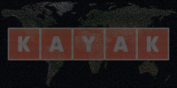 Logo de KAYAK hecho con puntos y el mapa del mundo. Ilustración conceptual editorial —  Fotos de Stock