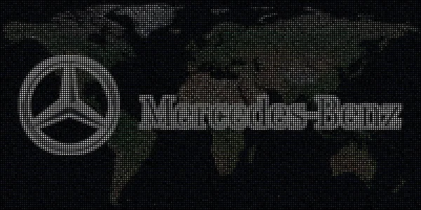 Logo van MerCEDES-Benz gemaakt met stippen en de wereldkaart. Redactionele conceptuele illustratie — Stockfoto