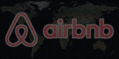 World map and logo of AIRBNB made with dots. Editorial illustration clipart