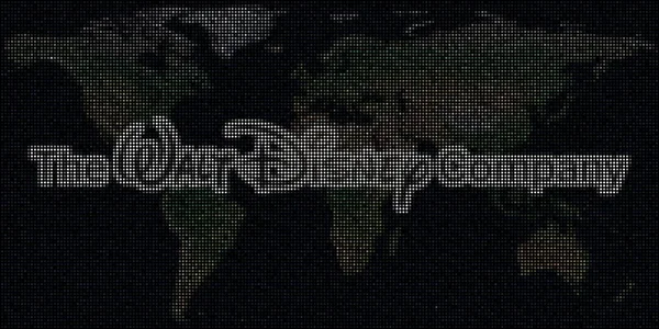 Mapa del mundo y logotipo de WALT DISNEY hecho con puntos. Ilustración editorial — Foto de Stock