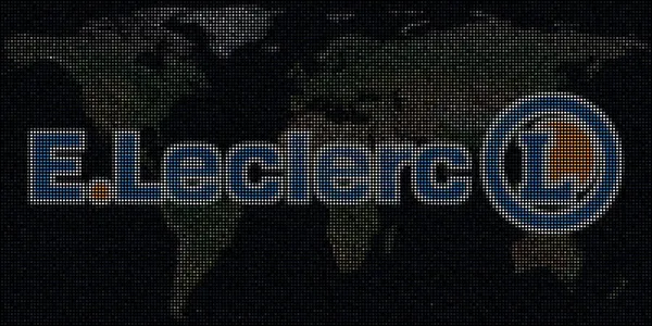 Озил из LECLERC сделан с точками и картой мира. Редакционная концептуальная иллюстрация — стоковое фото