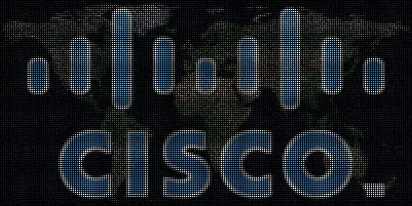Wereldkaart en logo van CISCO gemaakt met stippen. Redactionele illustratie — Stockfoto
