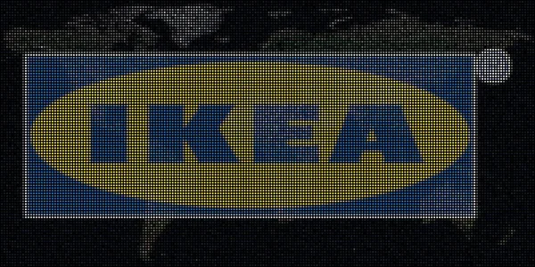 Kaart en logo van IKEA gemaakt met stippen. Redactionele illustratie, globaal bedrijfsconcept — Stockfoto