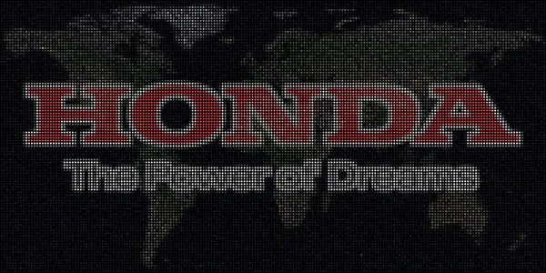 Wereldkaart en logo van HONDA gemaakt met stippen. Redactionele illustratie — Stockfoto
