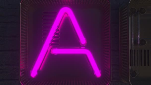 Placa ARTE feita com letras de néon brilhantes no escuro. Animação 3D — Vídeo de Stock