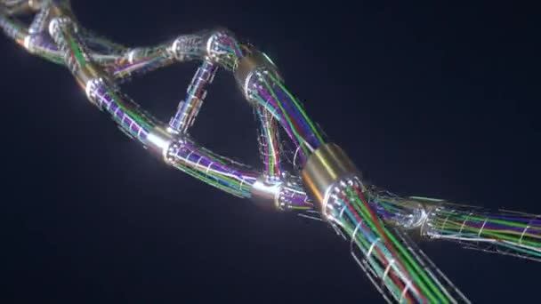 Hi-tech DNA molecuul gemaakt met vele draden en pluggen, micro-elektronica en biorobotica gerelateerde looping 3D animatie — Stockvideo