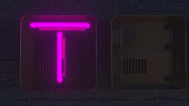 KÖSZÖNJÜK tábla készült izzó neon betűkkel a sötétben. 3D animáció — Stock videók