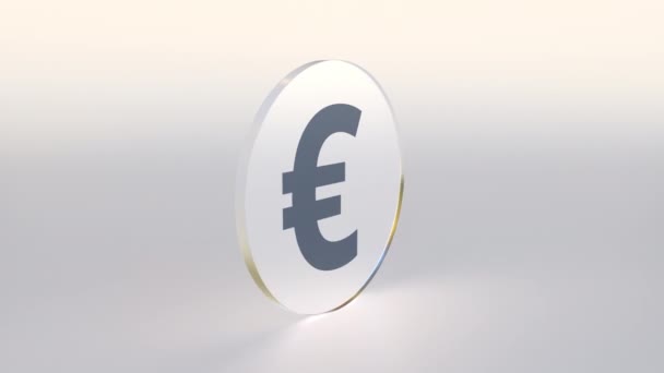 Евро знак и грустный смайлик по бокам вращающейся монеты или жетона, плохая инвестиционная концептуальная петля 3D анимации — стоковое видео