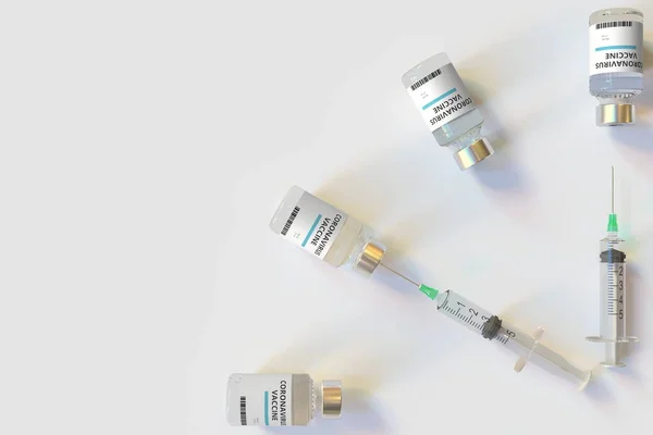 Zifferblatt aus Coronavirus-Impfflaschen und Spritzen. Impfzeitkonzept. Konzeptionelles medizinisches 3D-Rendering — Stockfoto