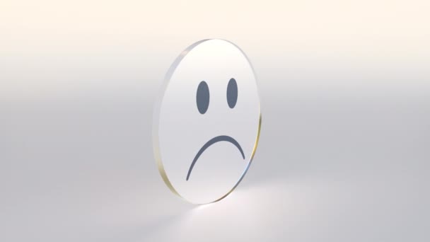 Sad smiley on the sides of a spinning coin or token, conceptual looping 3d animation — Stock Video