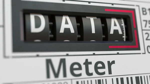 Αναλογικός μετρητής ή μετρητής με κείμενο DATA. Εννοιολογική τρισδιάστατη απόδοση — Φωτογραφία Αρχείου