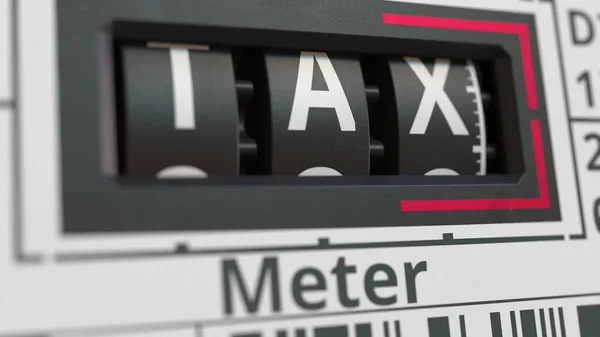 Analoger Zähler oder Zähler mit TAX-Text. Konzeptionelles 3D-Rendering — Stockfoto