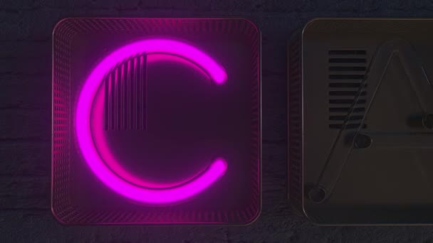 Różowy szyld CASINO wykonany z neonowych liter w ciemności. Animacja 3D — Wideo stockowe