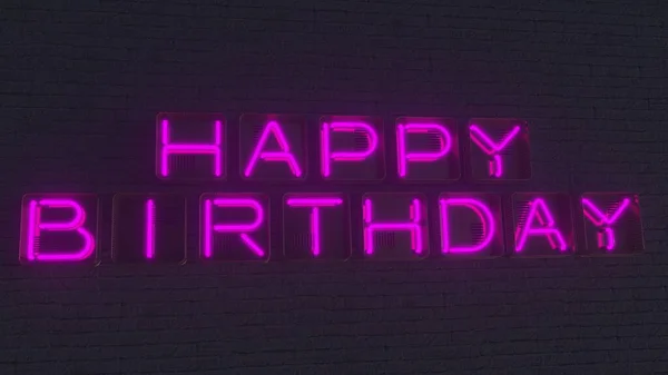 HAPPY BIRTHDAY enseigne faite avec des lettres au néon lumineux dans le noir. rendu 3D — Photo