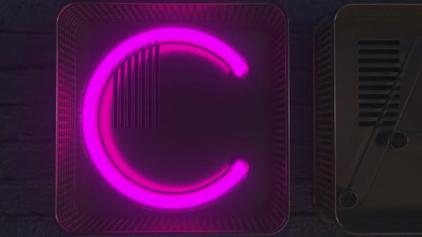 Karanlıkta parlayan neon harflerle yapılmış CAFE tabelası. 3 Boyutlu Canlandırma — Stok video